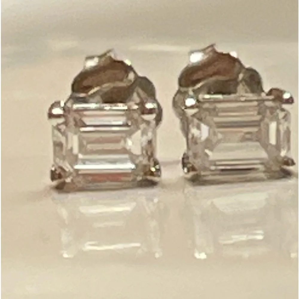 IGI Certified Emerald Cut Laboratory Grown Diamond Earrings 14K WG 1CTW NWT - Picture 3 of 9
